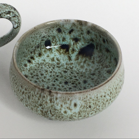 Sugar and creamer hand made speckled drip glaze green brown EUC unique vintage - Picture 6 of 16